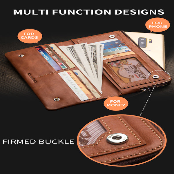 Leather Wallet & Mobile Case For iPhone / Smasung - Genuine Leather with Card Holder  - QIALINO