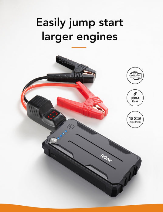 Car Jumper in Case of Battery failure  800A with Power Bank & Emergency Light - ROAV