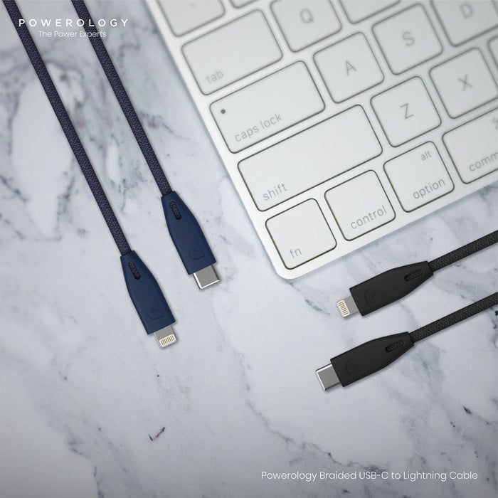 كابل شحن ايفون / ايباد نايلون عالي الجودة من USB-C إلى Lightning  بطول ٢ متر معتمد MFI من ابل - Powerology