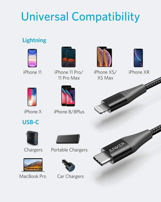 كابل ايفون أنكر  USB-C إلى Lightning معتمد من ابل MFI  بطول 1م