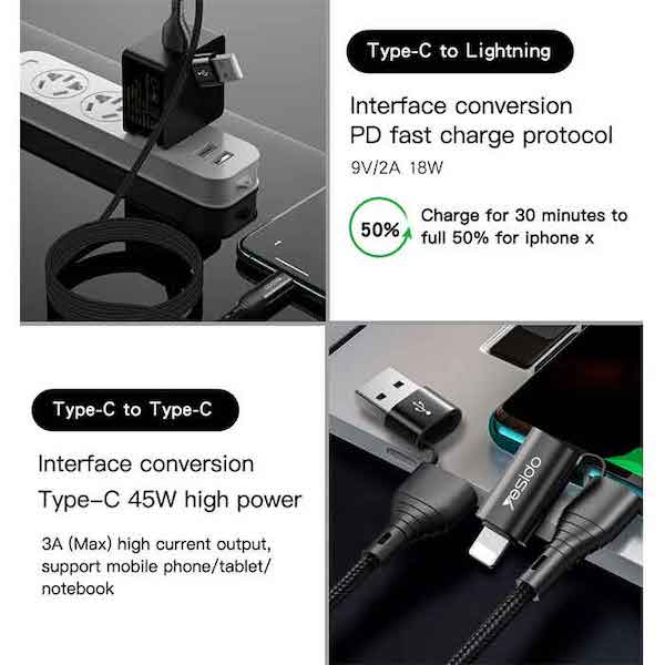 4-in-1 Multi-Use Fast Charging Cable Up To 60W - YESIDO