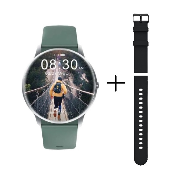 ساعة يد ذكية رياضية من شاومي KW66 ضد الماء وقياس ضربات القلب ودعم اللغه العربيه مع ٢ باند اسود واخضر