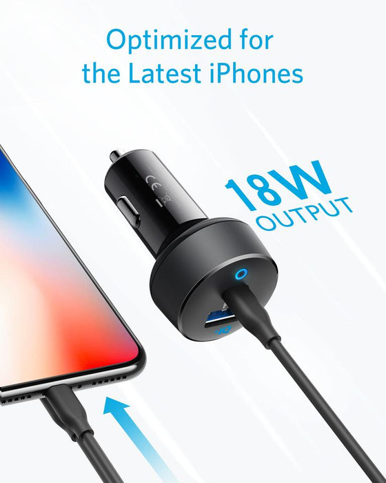 30W Fast Car Charger  USB-C (PD) / USB-A for iPhone and Samsung - Anker