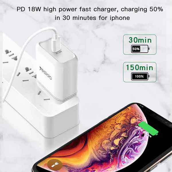 Fast Charging 18W Wall Charger for iPhone / Samsung - YESIDO