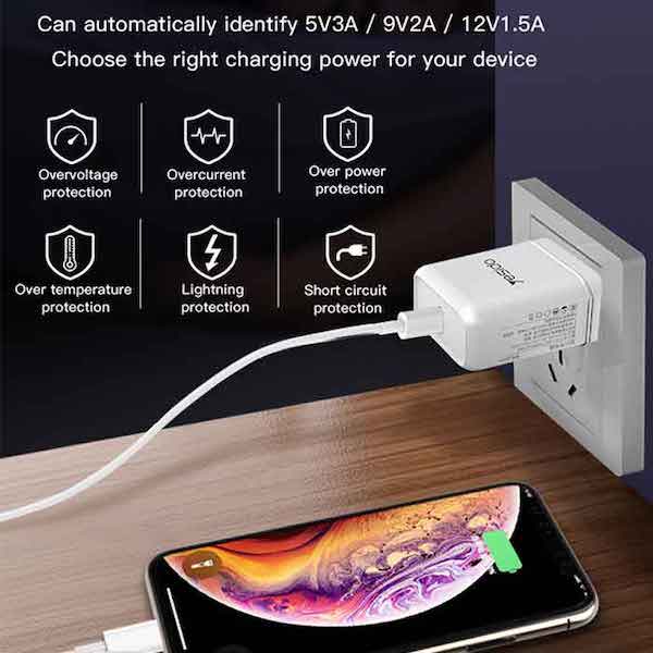 Fast Charging 18W Wall Charger for iPhone / Samsung - YESIDO