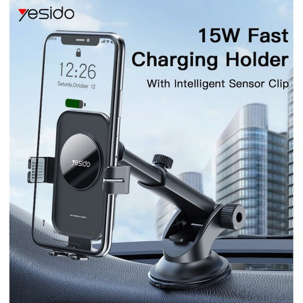Car Mobile Holder with 15W Fast Wireless Charger - YESIDO