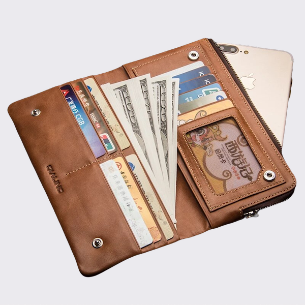 Leather Wallet & Mobile Case For iPhone / Smasung - Genuine Leather with Card Holder  - QIALINO
